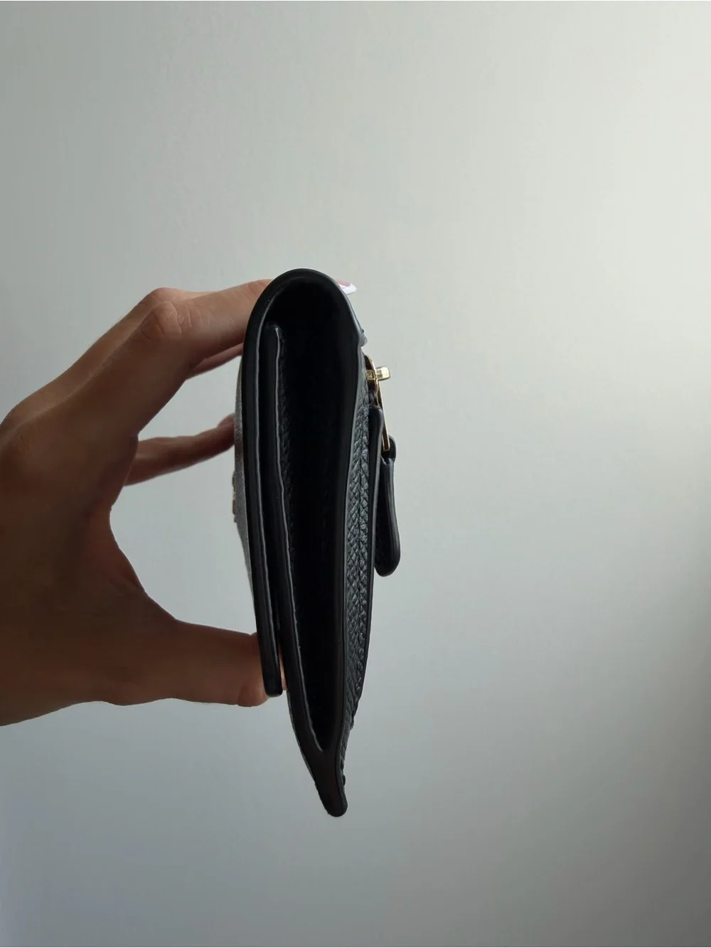 Coach Black Leather Continental Wallet with Gold Logo